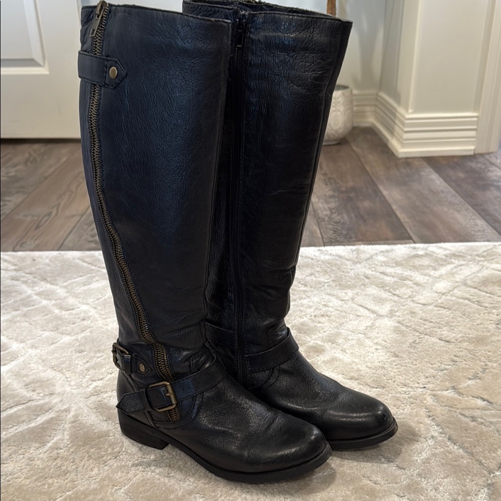 Steve Madden Black Leather Knee-High Boots